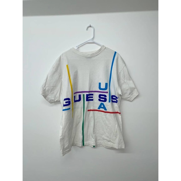 Guess Other - Guess Jeans Spellout rainbow line tshirt VTG